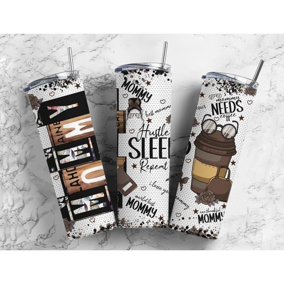 Mommy 20 Oz Skinny Metal Tumbler w/Lid and Straw - Picture 1 of 4